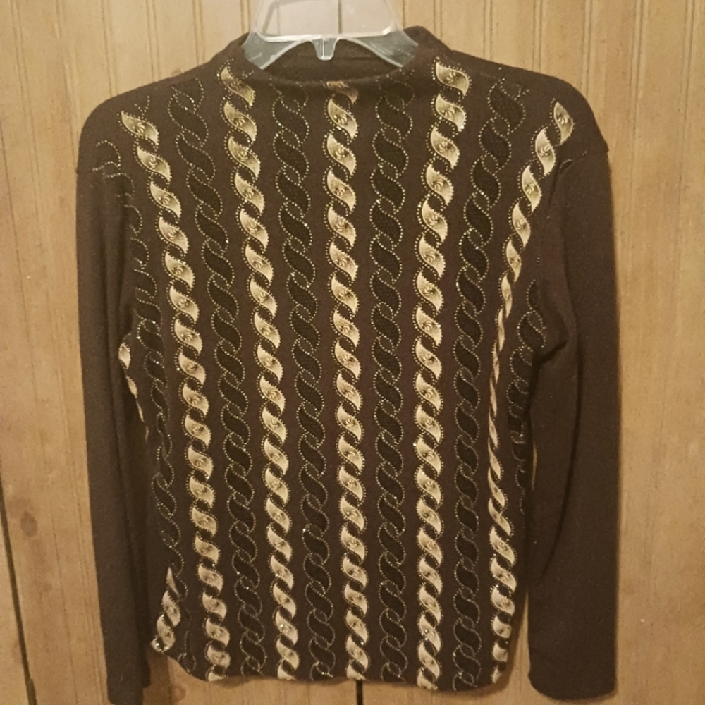 WOMENS BROWN/METALLIC GOLD MOCK NECK SWEATER SIZE S